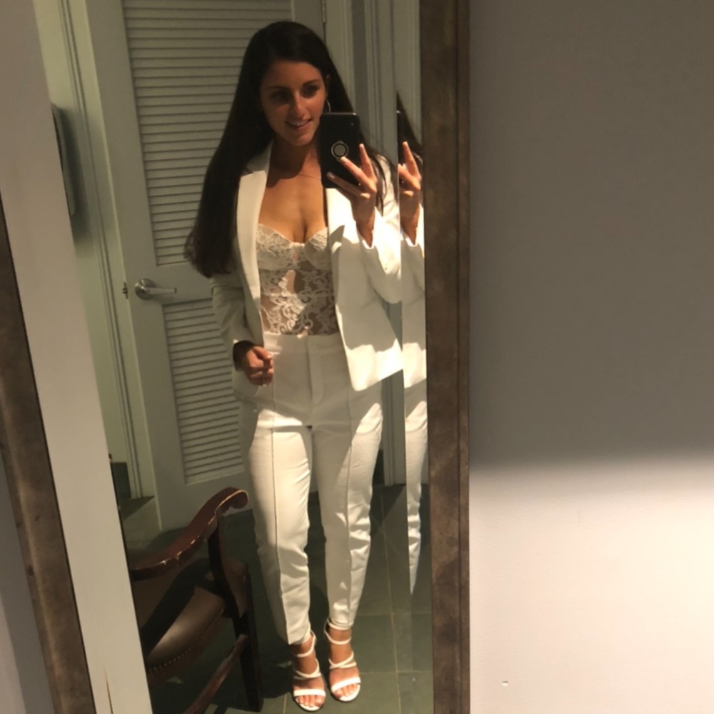 White blazer and white pants